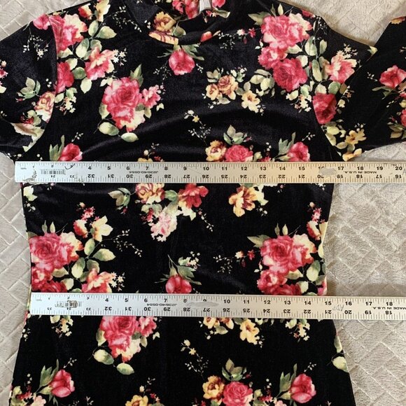 Current Project Womens M Dress Mini Bodycon Velvet Floral Short Sleeve Open Back - Picture 6 of 11